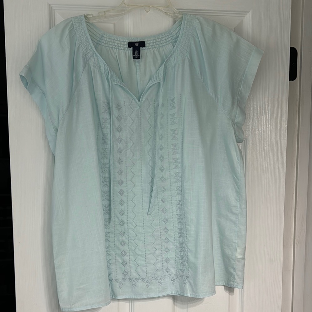 GAP Green Cap Sleeve Relaxed Tie Front Blouse